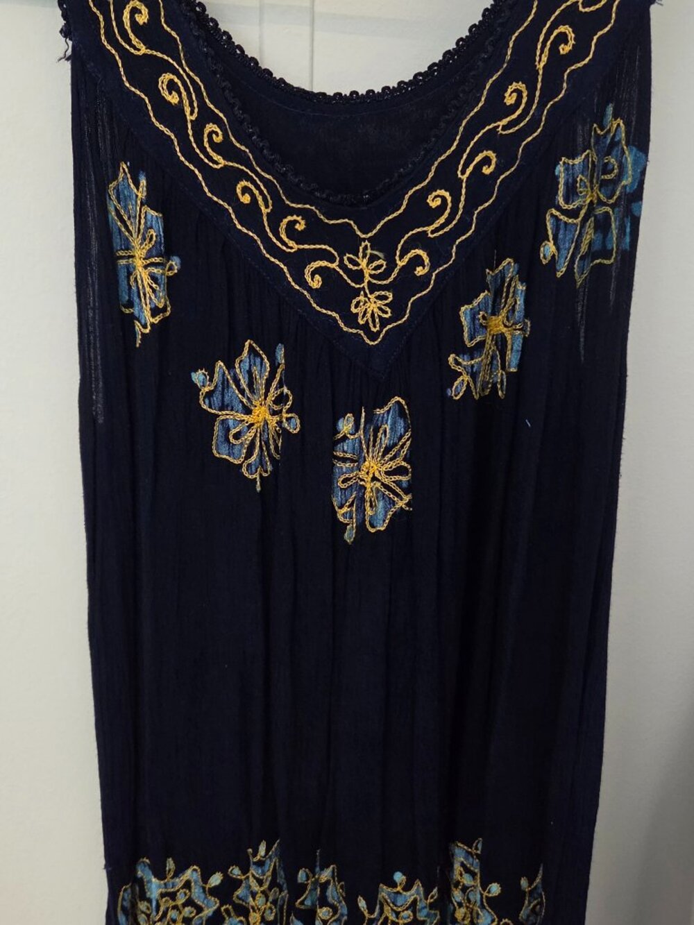 Womens Tie Die embroidered Navy Blue Sleeveless blouse One Size Sakkas Brand